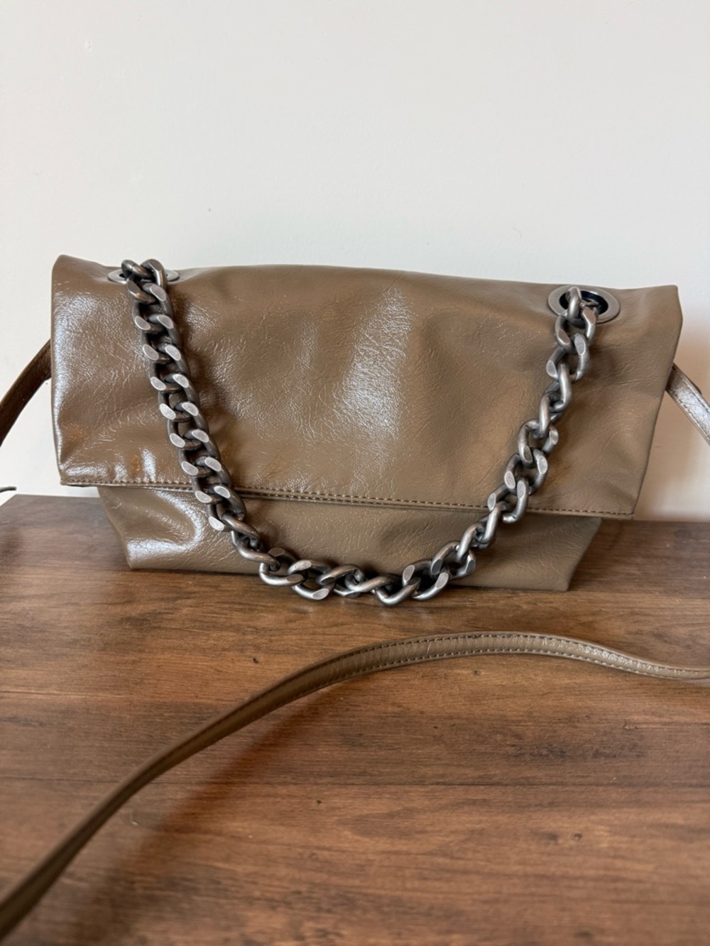 Zara brand new Taupe Leather Chain-Accent Shoulder Bag